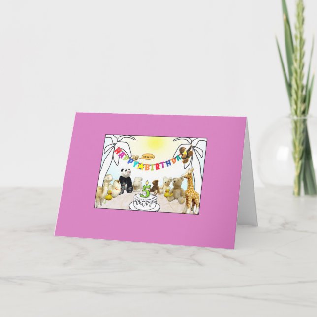 Numeral 5 Candle Animals Birthday Card (Front)
