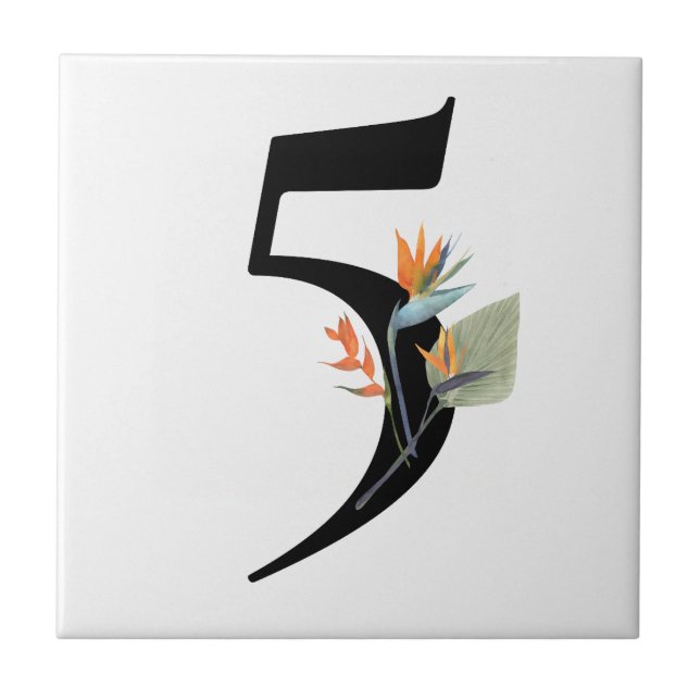 Numeral 5 Tropical Flowers Ceramic Tile (Front)