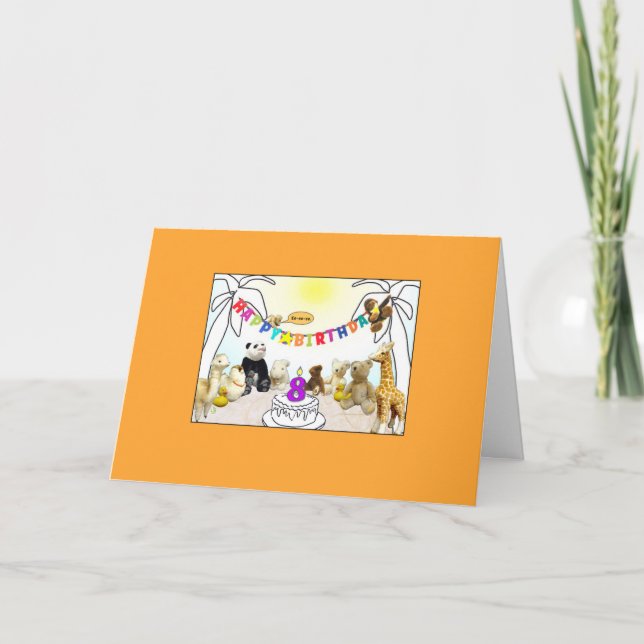 Numeral 8 Candle Animals Birthday Card (Front)