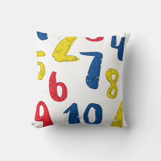 Numerical primary coloured throw pillow (Front)