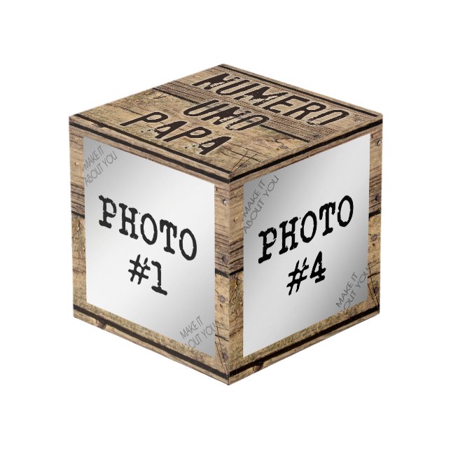Numero Uno Papa in Rustic Wood-Framed Photos Cube (Front Angled)