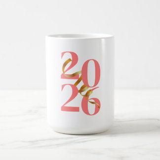 Números 2026 en Coral con Lazo Dorado Flotante Coffee Mug