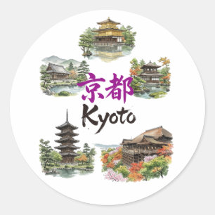 Numerous tourist attractions in Kyoto, Japan Classic Round Sticker