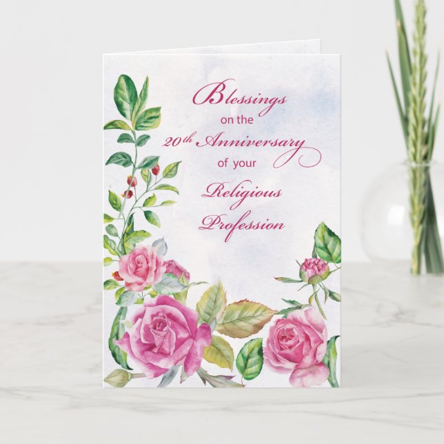 Nun 20th Anniversary of Religious Profession Pink  Card (Front)