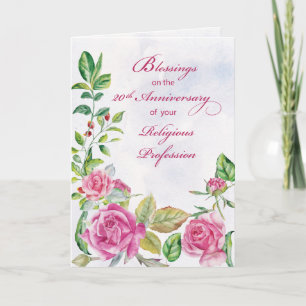 Nun 20th Anniversary of Religious Profession Pink  Card