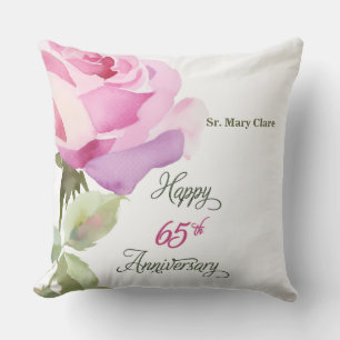 Nun 65th Anniversary Custom Name Pink Rose Cushion