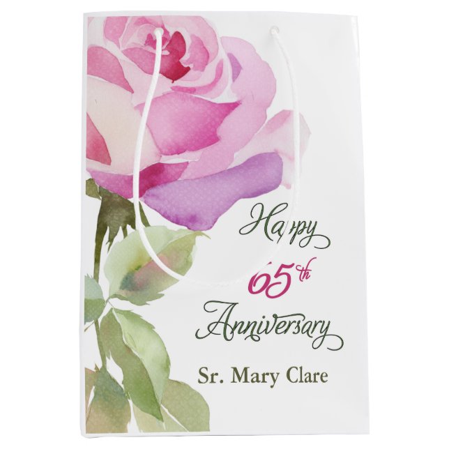 Nun 65th Anniversary Custom Name Pink Rose Medium Gift Bag (Front)