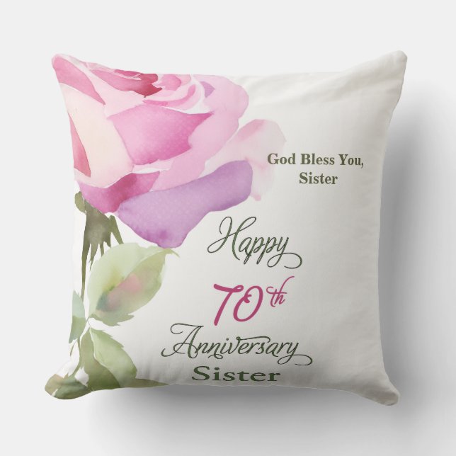Nun 70th Anniversary Sister Jubilee Pink Rose Cushion (Front)
