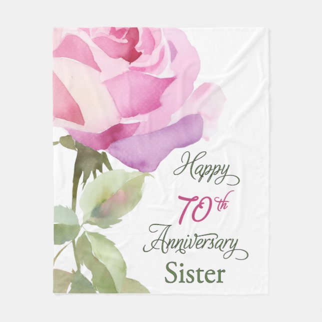 Nun 70th Anniversary Sister Jubilee Pink Rose Fleece Blanket (Front)