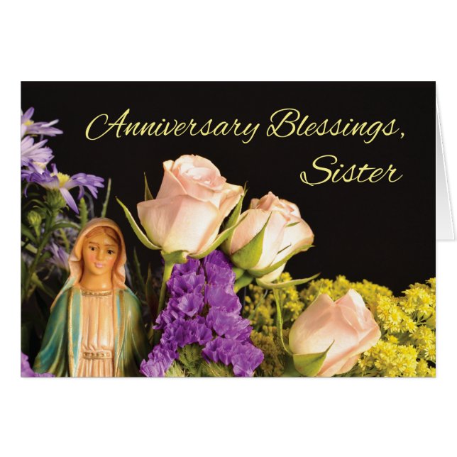Nun Anniversary Blessings, Mary with Flowers (Front Horizontal)