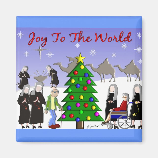 Nun Art Christmas Scene Gifts Magnet (Front)