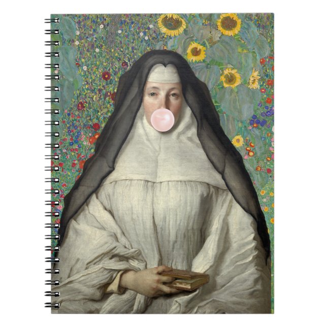 Nun Blowing a Pink Bubble gum  Notebook (Front)