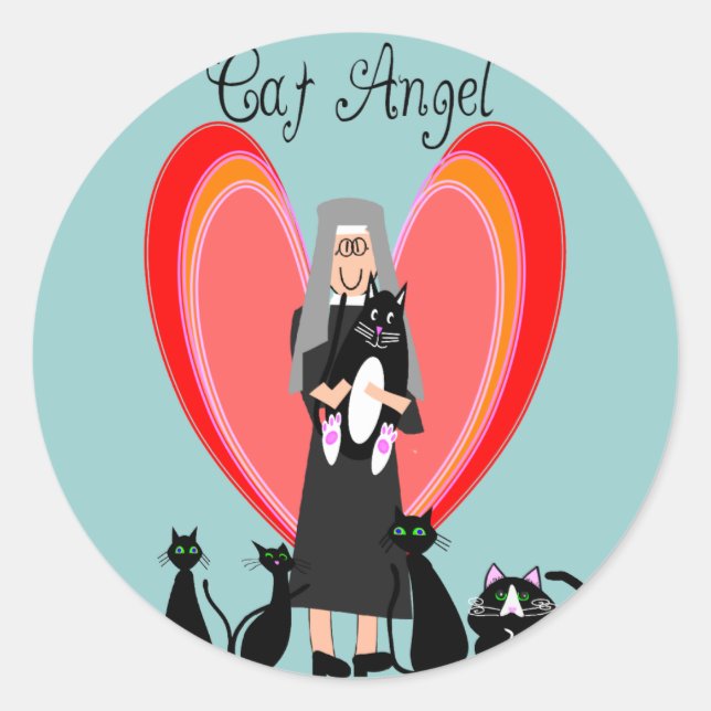 Nun Cat Angel Art Gifts Classic Round Sticker (Front)