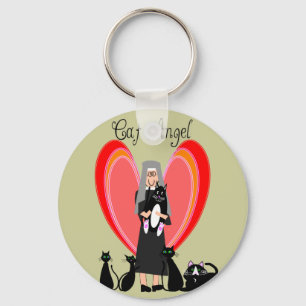 Nun Cat Angel Art Gifts Key Ring