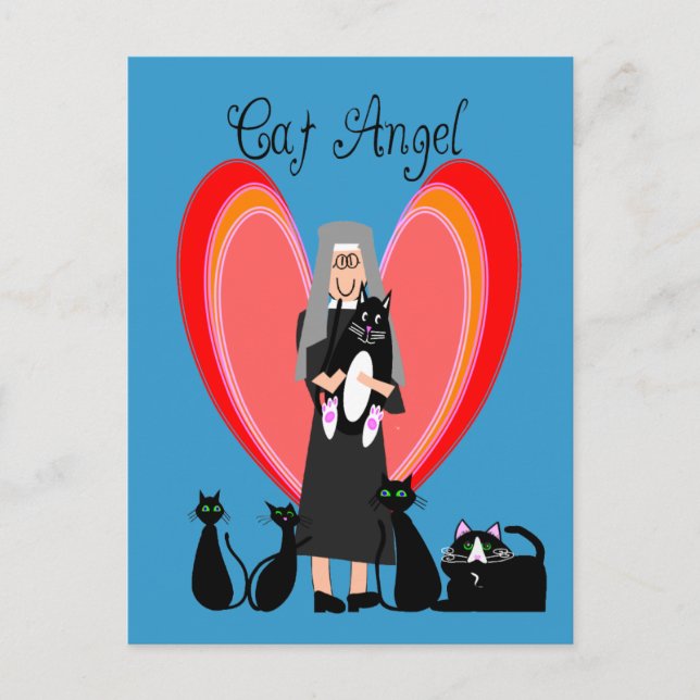 Nun Cat Angel Art Gifts Postcard (Front)