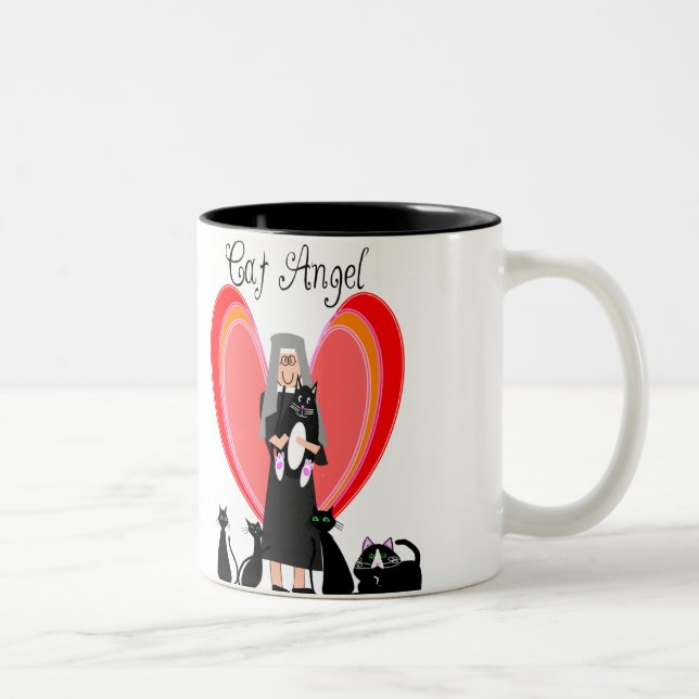 Nun Cat Angel Art Gifts Two-Tone Coffee Mug (Right)