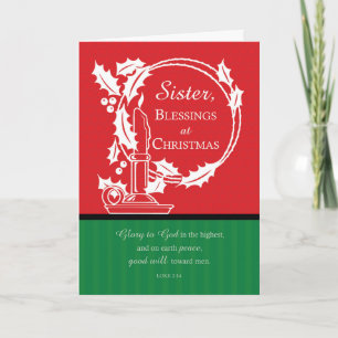 Nun Christmas Holly Wreath, Candle Red & Green Holiday Card