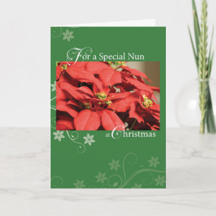 Nun, Christmas Poinsettia Holiday Card