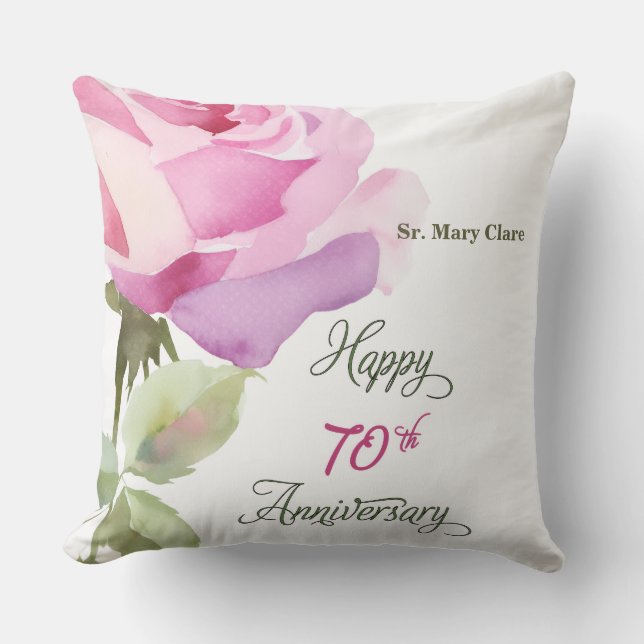 Nun Custom Name 70th Anniversary Jubilee Rose Cushion (Front)
