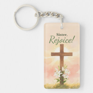 Nun Easter Rejoice Cross and Lilies Key Ring
