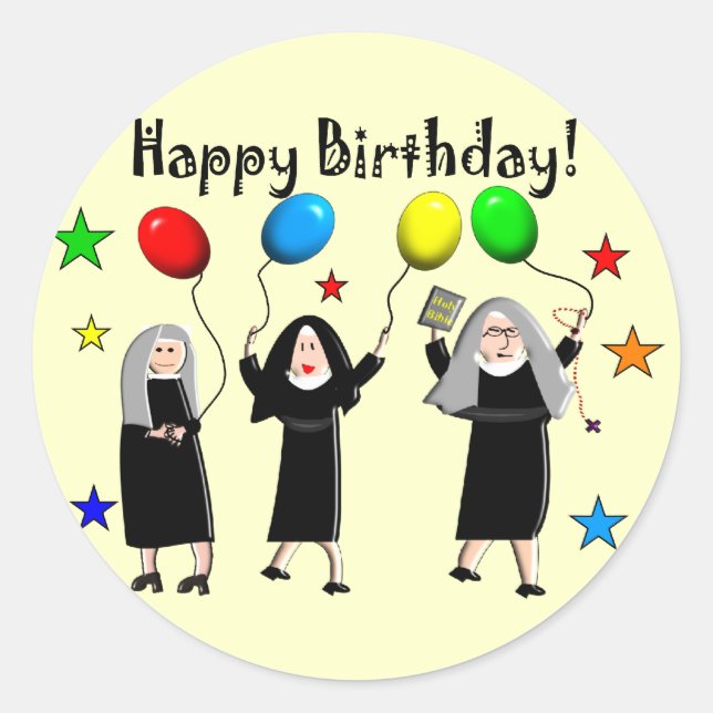 Nun Happy Birthday Cards & Gifts Classic Round Sticker (Front)