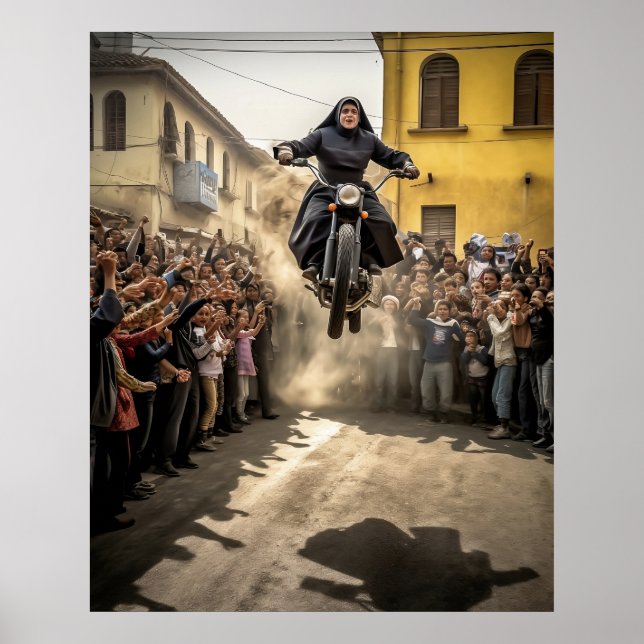 Nun Jumping Motorcycle Poster (Front)