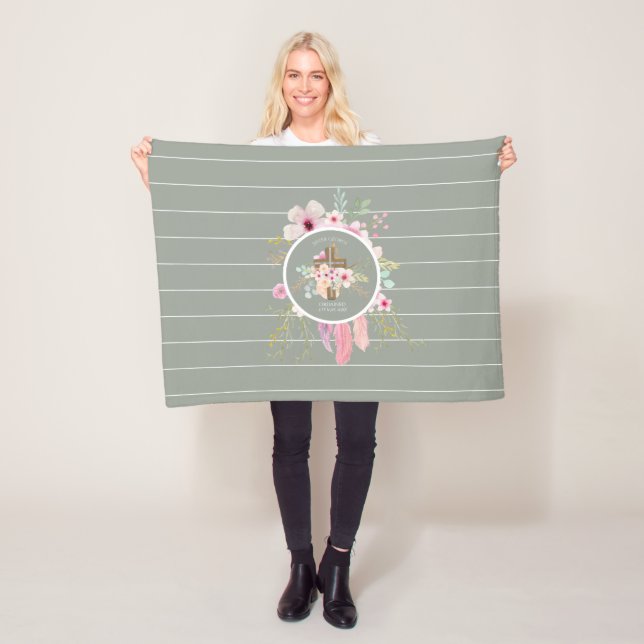 Nun Ordination Gift - Personalised Floral Cross Fleece Blanket (In Situ)