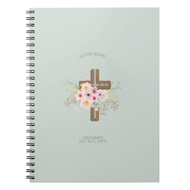 NUN - Ordination or Anniversary - Floral Cross Notebook (Front)