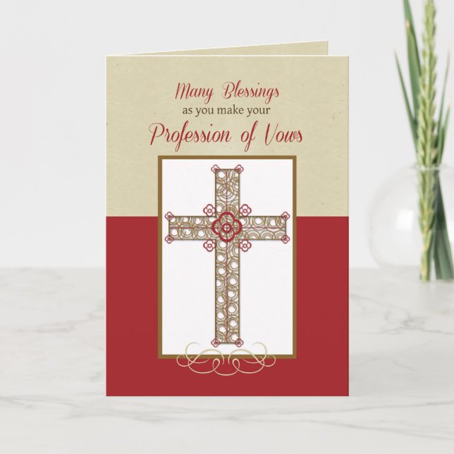 Nun Profession of Vows Congratulations Ornate Cros Card (Front)