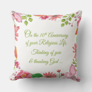 Nun Religious 10th Anniversary Watercolor Flowers Cushion