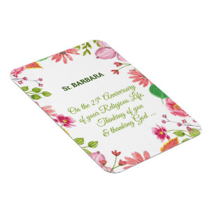 Nun Religious 25th Anniversary Watercolor Flowers Magnet