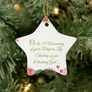 Nun Religious 35th Anniversary Watercolor Flowers Ceramic Ornament