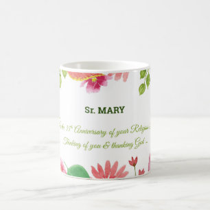 Nun Religious 35th Anniversary Watercolor Flowers Coffee Mug