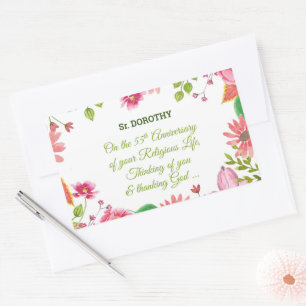 Nun Religious 55th Anniversary Watercolor Flowers Rectangular Sticker