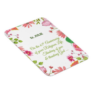 Nun Religious 65th Anniversary Watercolor Flowers Magnet