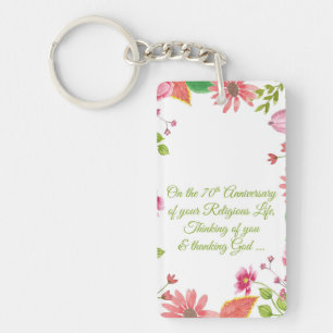 Nun Religious 70th Anniversary Watercolor Flowers Key Ring