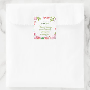Nun Religious 80th Anniversary Watercolor Flowers Square Sticker