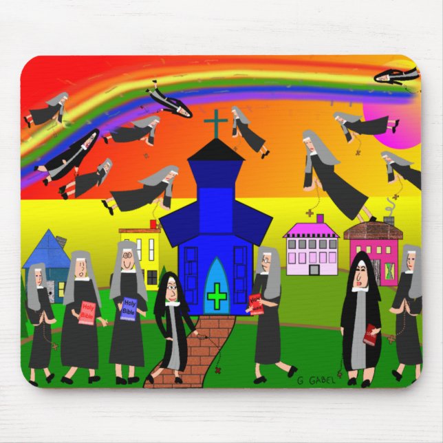 Nuns "Flying Nuns" Whimsical Art Mouse Pad (Front)