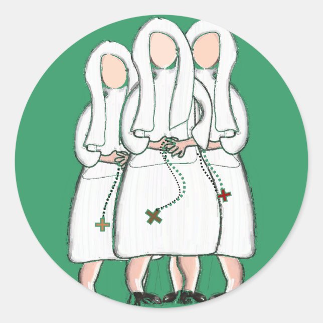 Nuns Gifts "Three Cloistered Sisters" Design Classic Round Sticker (Front)