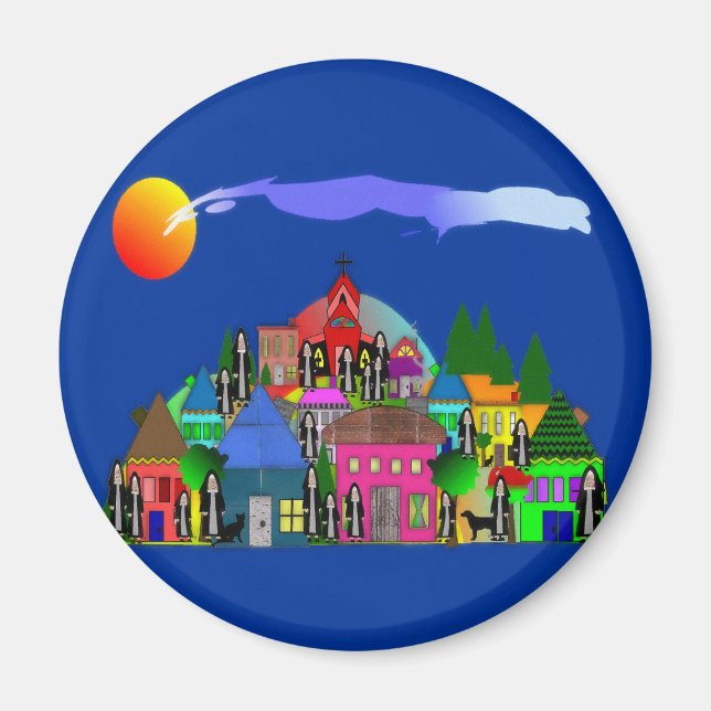 "Nuns of the Village" Whimsical Art Gifts Magnet (Front)