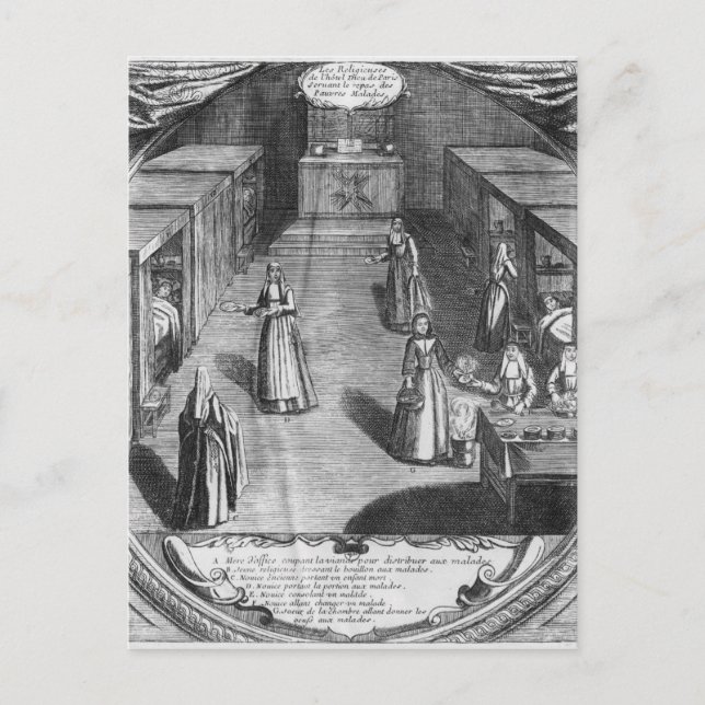 Nuns serving food to the patients at the postcard (Front)