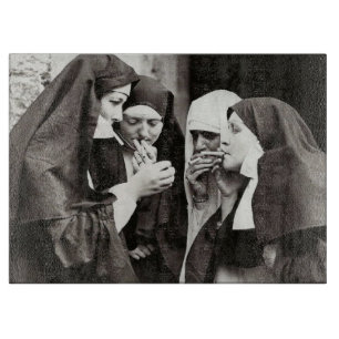 Nuns Smoking Vintage photograph Cutting Board