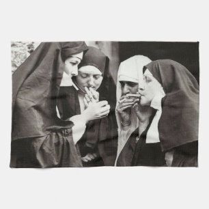 Nuns Smoking Vintage Photograph Tea Towel