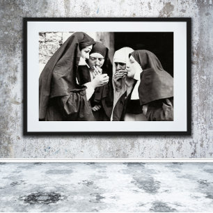 Nuns Smoking Vintage Photography 20x16in Poster