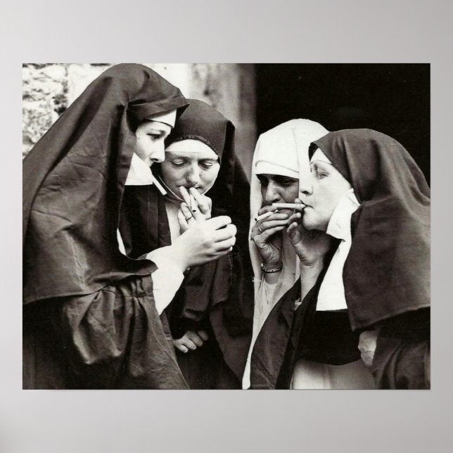 Nuns Smoking Vintage Photography 20x16in Poster (Front)