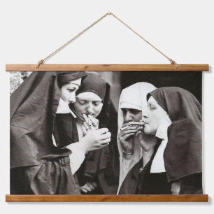 Nuns Smoking Vintage Photography Hanging Tapestry