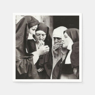 Nuns Smoking Vintage Photography Napkin