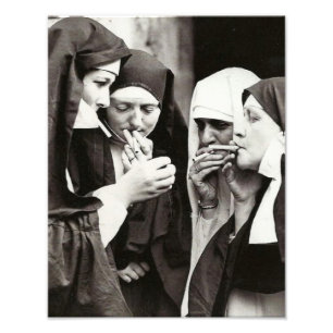 Nuns Smoking Vintage Photography Photo Print