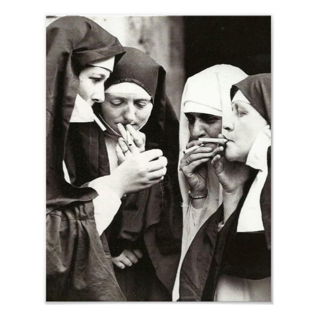 Nuns Smoking Vintage Photography Photo Print (Front)