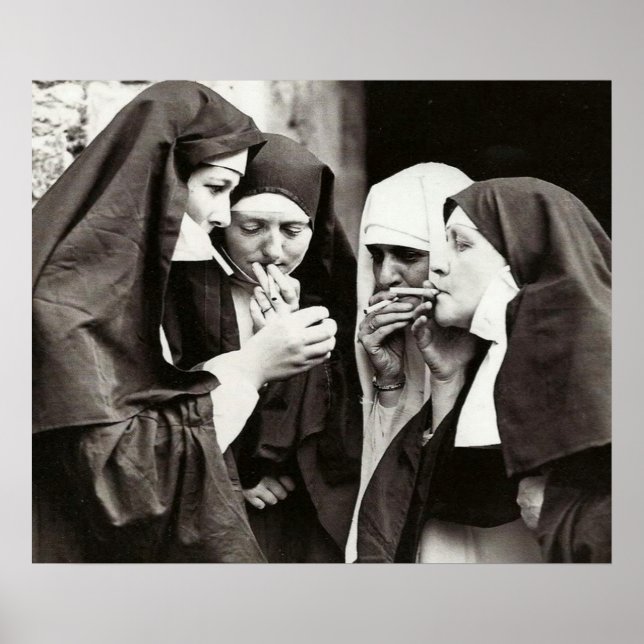Nuns Smoking Vintage Photography Poster (Front)